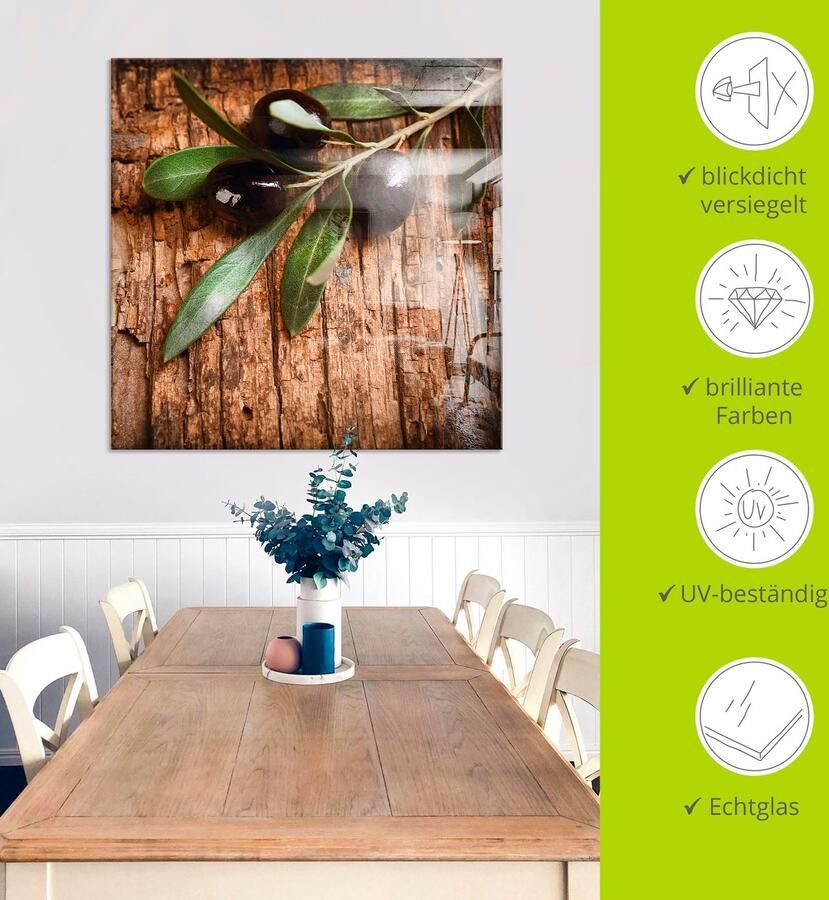 Artland Print op glas Olijven voor een houten achtergrond - Foto 3