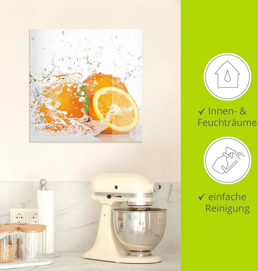 Artland Print op glas Orange met spatwater in verschillende maten