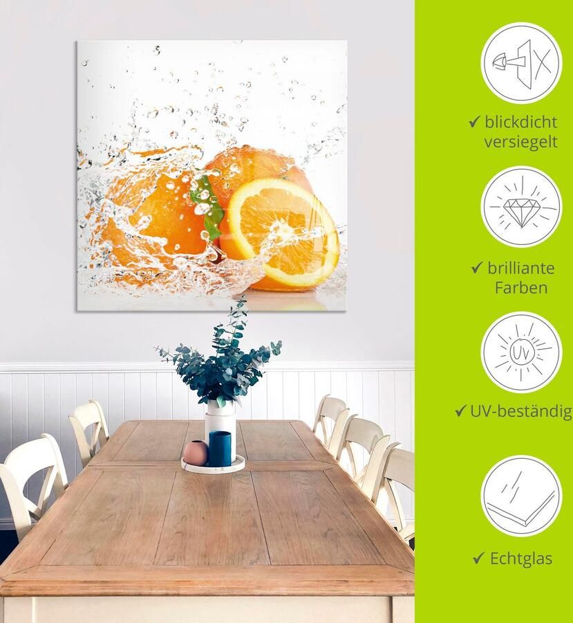 Artland Print op glas Orange met spatwater in verschillende maten - Foto 3