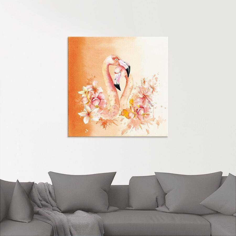 Artland Print op glas Oranje flamingo In Love- illustratie