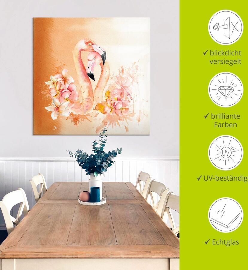 Artland Print op glas Oranje flamingo In Love- illustratie - Foto 4