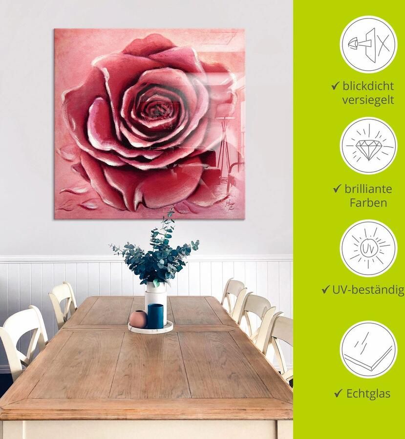 Artland Print op glas Rode roos met de hand geschilderd - Foto 4