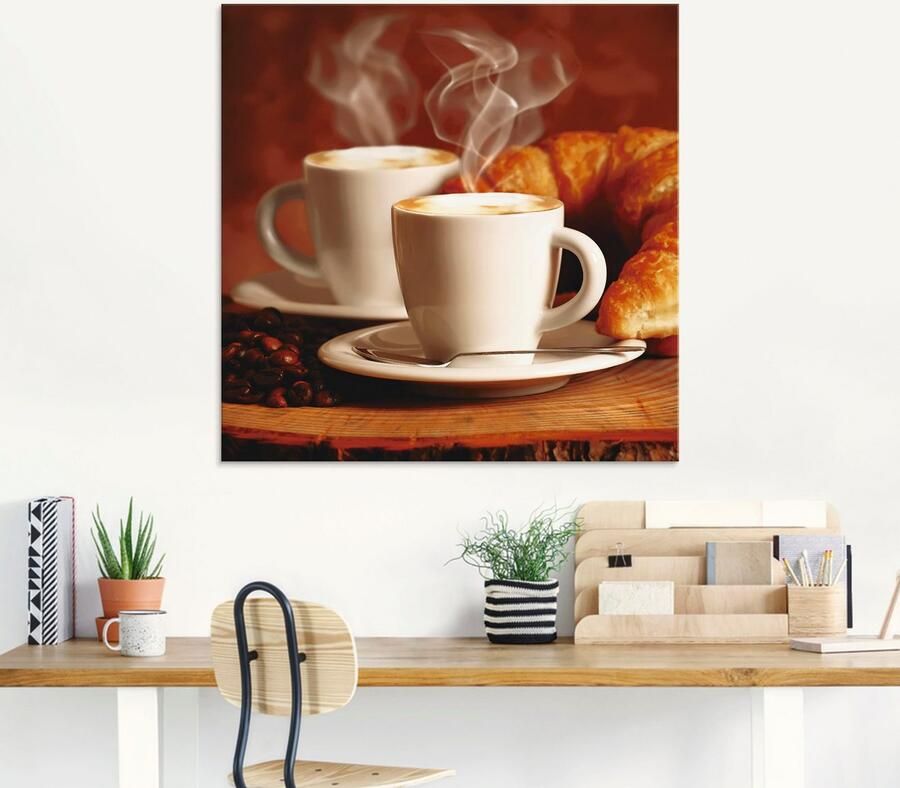 Artland Print op glas Stomende cappuccino en croissant - Foto 5