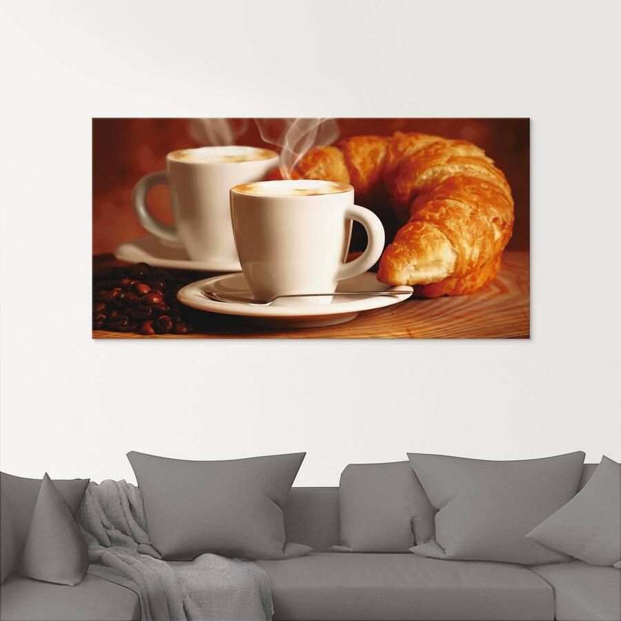 Artland Print op glas Stomende cappuccino en croissant - Foto 2