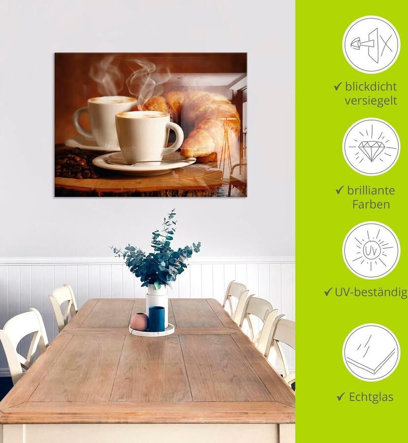 Artland Print op glas Stomende cappuccino en croissant - Foto 4
