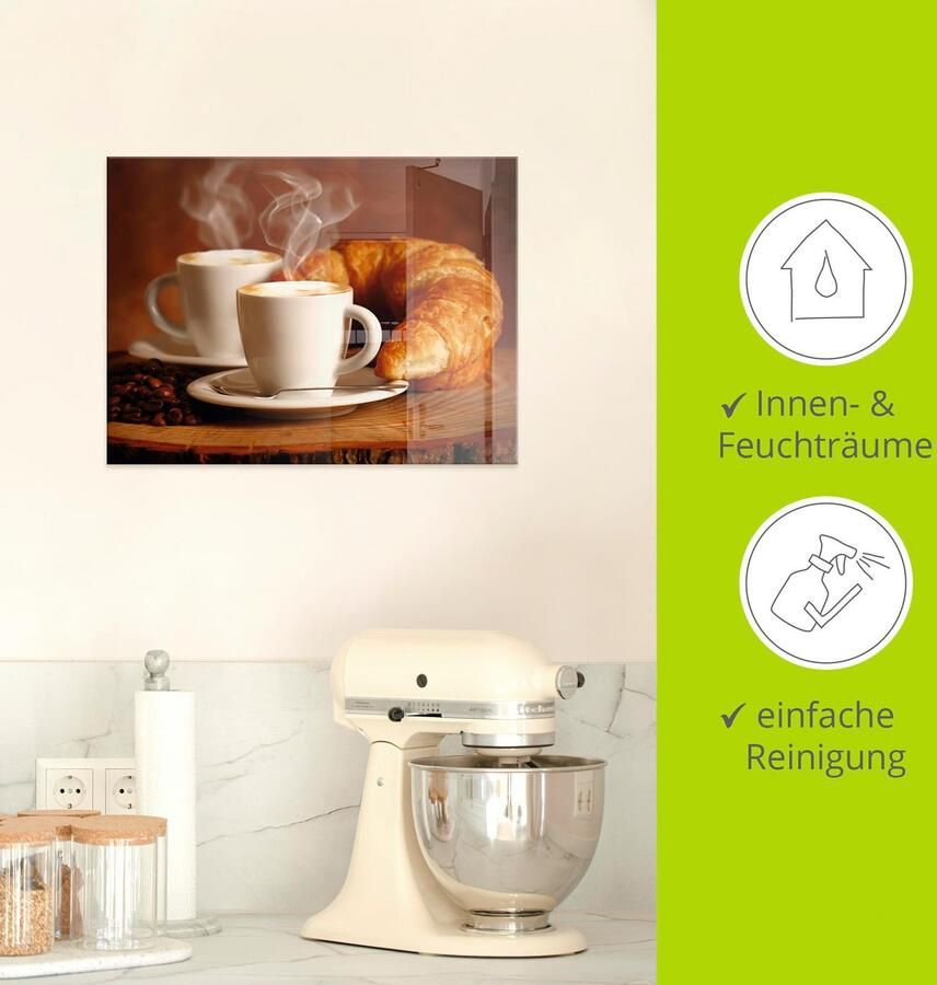 Artland Print op glas Stomende cappuccino en croissant - Foto 3