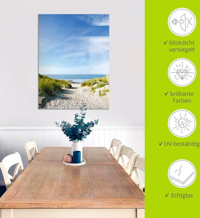 Artland Print op glas Strand met duinen en weg naar het water - Foto 3