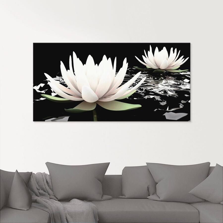 Artland Print op glas Twee lotusbloemen op het water - Foto 2