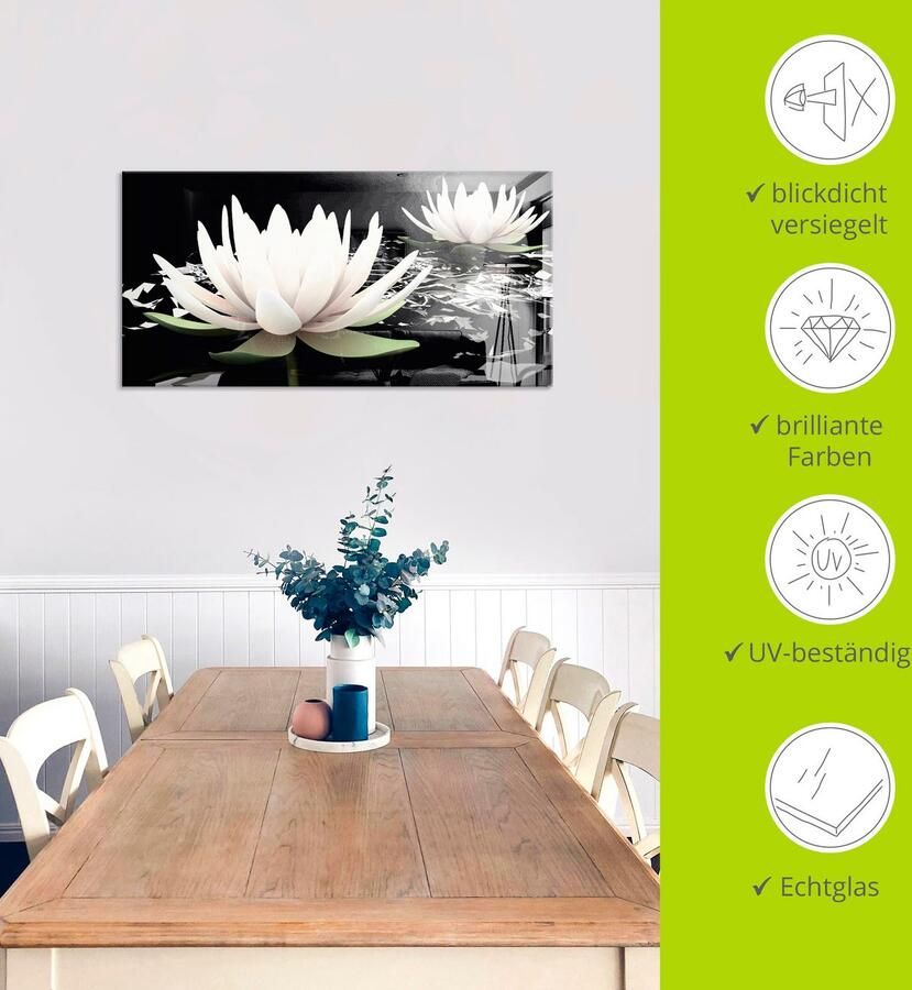 Artland Print op glas Twee lotusbloemen op het water - Foto 4