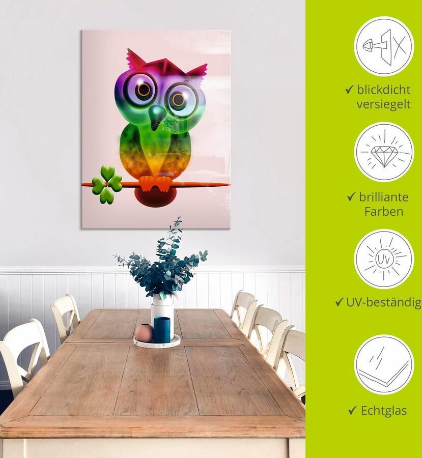 Artland Print op glas Veelkleurige uil in verschillende maten - Foto 4