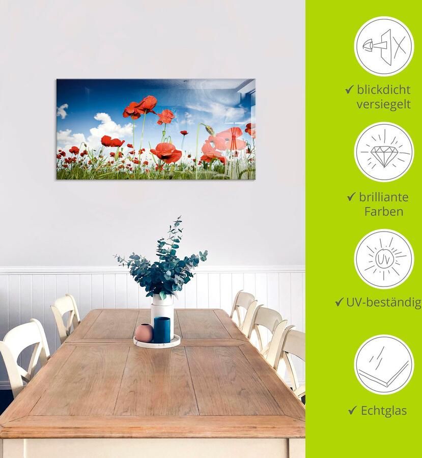 Artland Print op glas Veld met klaprozen onder de hemel - Foto 4