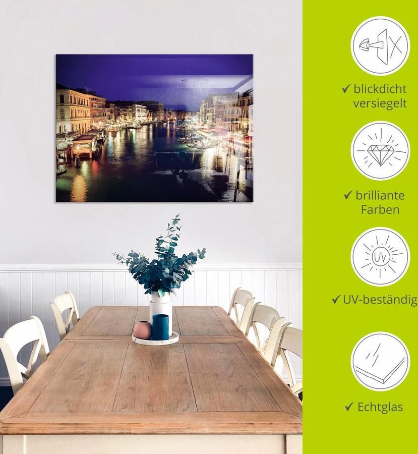 Artland Print op glas Venetië 's nachts in verschillende maten - Foto 4