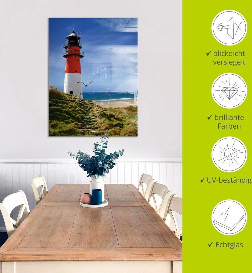 Artland Print op glas Vuurtoren aan de dijk in verschillende maten - Foto 5