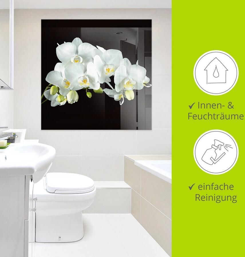 Artland Print op glas Witte orchidee op een zwarte achtergrond - Foto 2