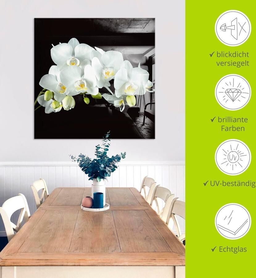 Artland Print op glas Witte orchidee op een zwarte achtergrond - Foto 3