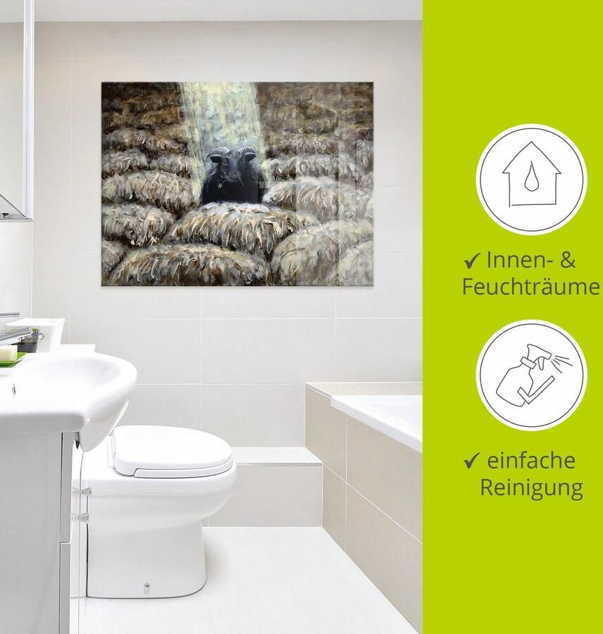 Artland Print op glas Zwarte schaap in verschillende maten - Foto 3