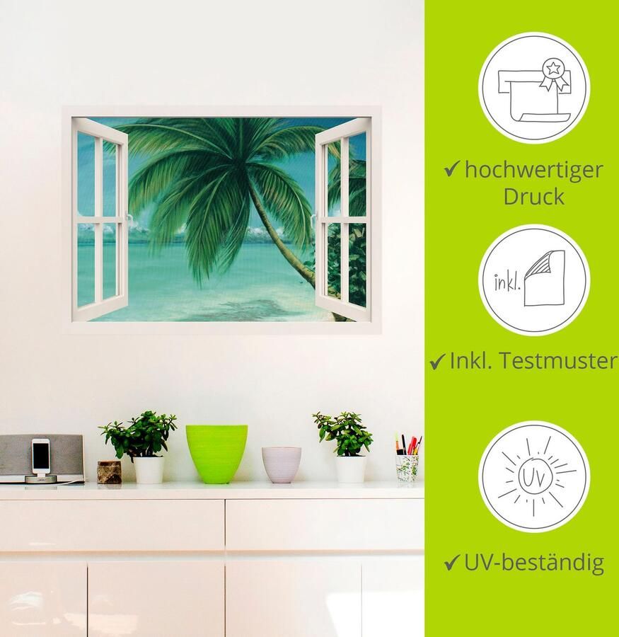 Artland Wandfolie Blik uit het venster palmenstrand - Foto 3