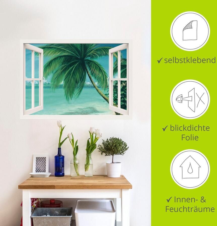 Artland Wandfolie Blik uit het venster palmenstrand - Foto 4