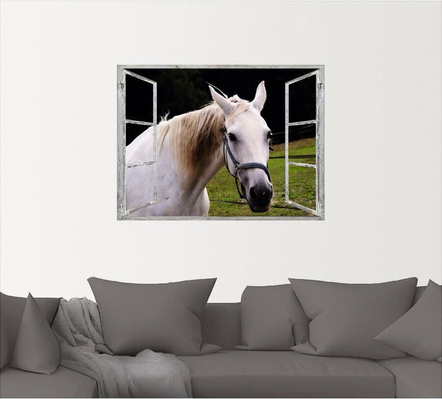 Artland Wandfolie Blik uit het venster wit paard - Foto 5