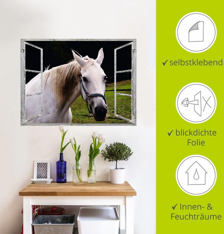 Artland Wandfolie Blik uit het venster wit paard - Foto 3