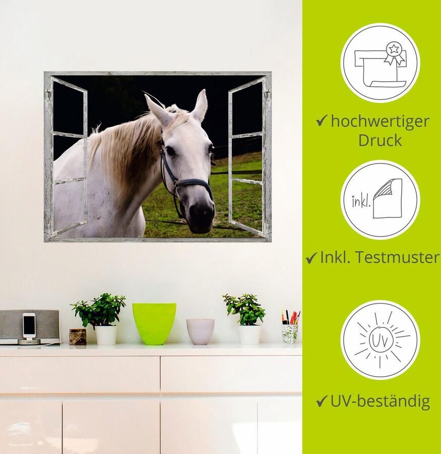 Artland Wandfolie Blik uit het venster wit paard - Foto 2