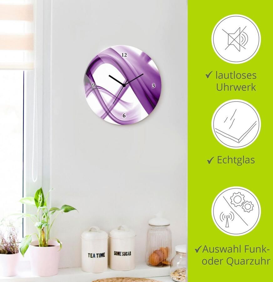 Artland Wandklok Abstracte compositie (violet) optioneel verkrijgbaar met kwarts- of radiografisch uurwerk geruisloos zonder tikkend geluid - Foto 6