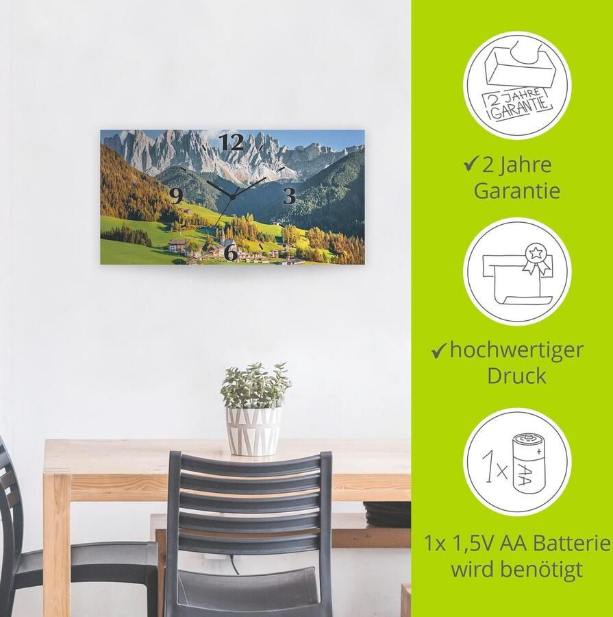 Artland Wandklok Alpen bergen Santa Maddalena 3d-look geschulpt met kwarts- of radiografisch uurwerk verschillende maten - Foto 3