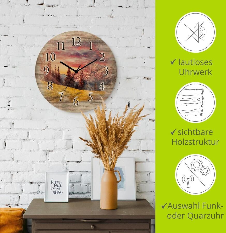 Artland Wandklok Alpien hoogland optioneel verkrijgbaar met kwarts- of radiografisch uurwerk geruisloos zonder tikkend geluid - Foto 3