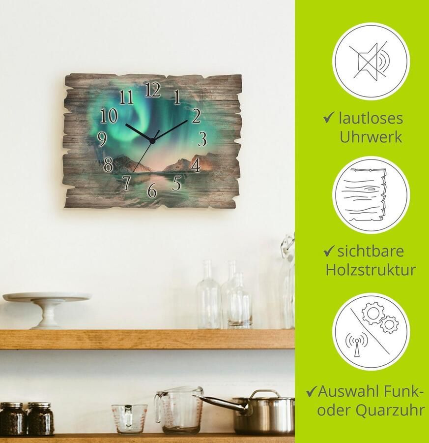 Artland Wandklok Auroraborialis noordelijk Poollicht optioneel verkrijgbaar met kwarts- of radiografisch uurwerk geruisloos zonder tikkend geluid - Foto 6