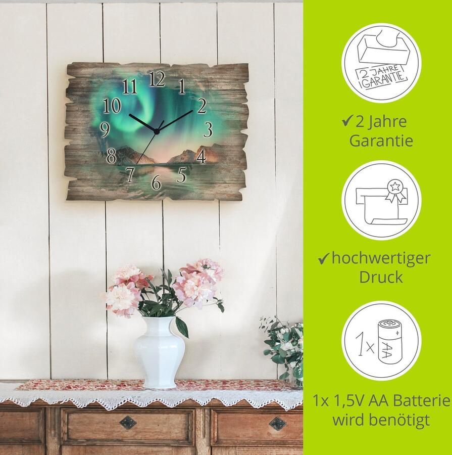 Artland Wandklok Auroraborialis noordelijk Poollicht optioneel verkrijgbaar met kwarts- of radiografisch uurwerk geruisloos zonder tikkend geluid - Foto 5