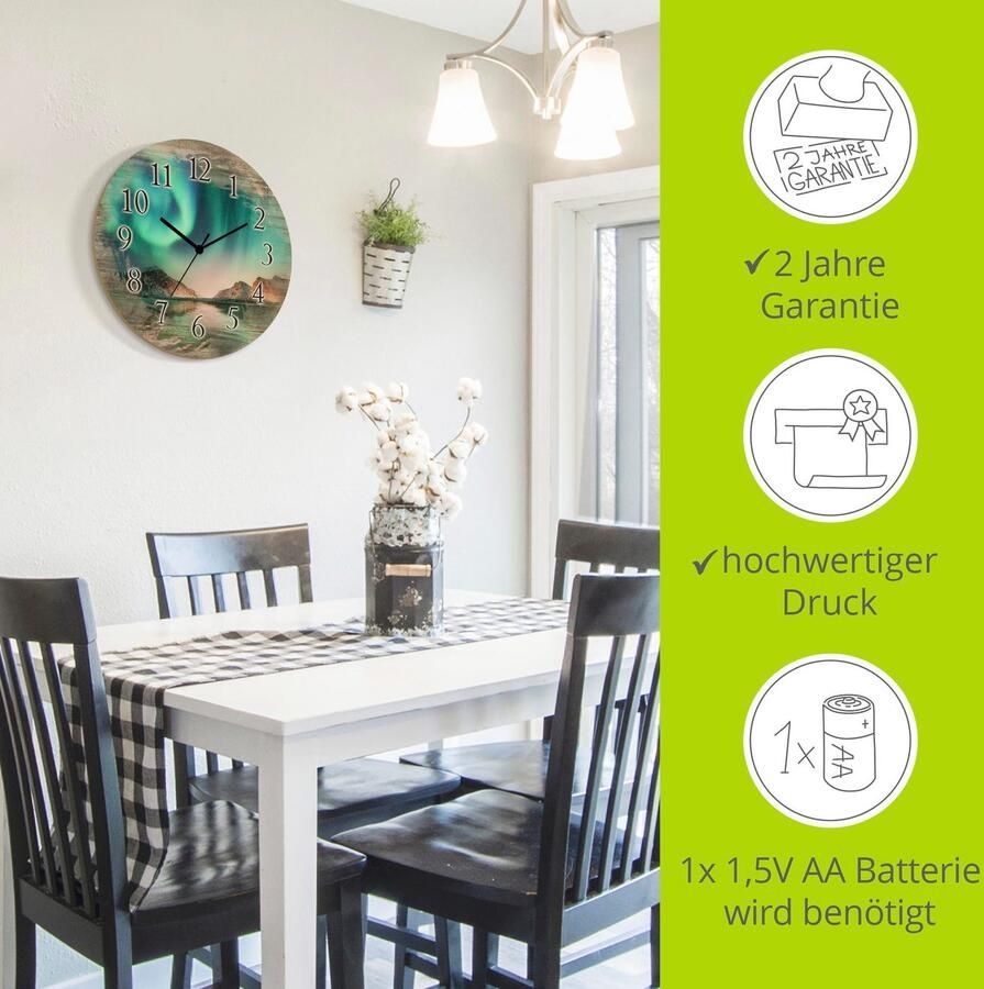 Artland Wandklok Auroraborialis poollicht optioneel verkrijgbaar met kwarts- of radiografisch uurwerk geruisloos zonder tikkend geluid - Foto 2