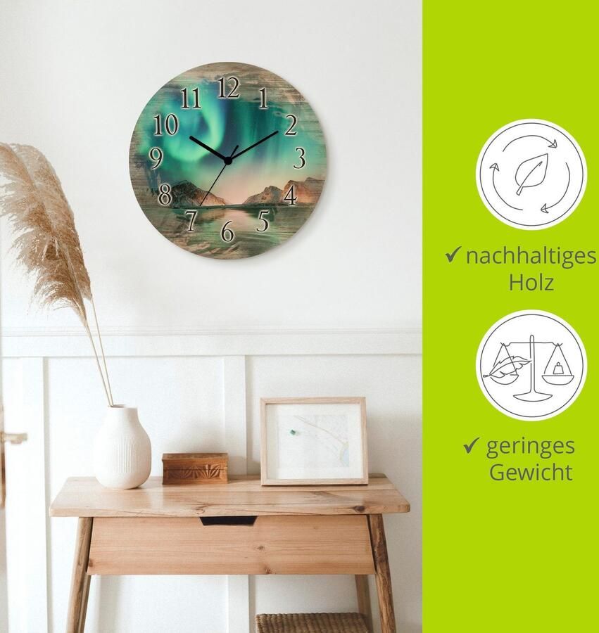 Artland Wandklok Auroraborialis poollicht optioneel verkrijgbaar met kwarts- of radiografisch uurwerk geruisloos zonder tikkend geluid - Foto 4