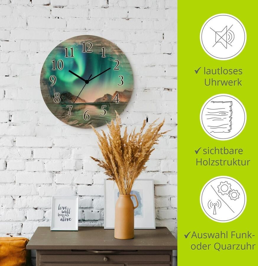 Artland Wandklok Auroraborialis poollicht optioneel verkrijgbaar met kwarts- of radiografisch uurwerk geruisloos zonder tikkend geluid - Foto 3