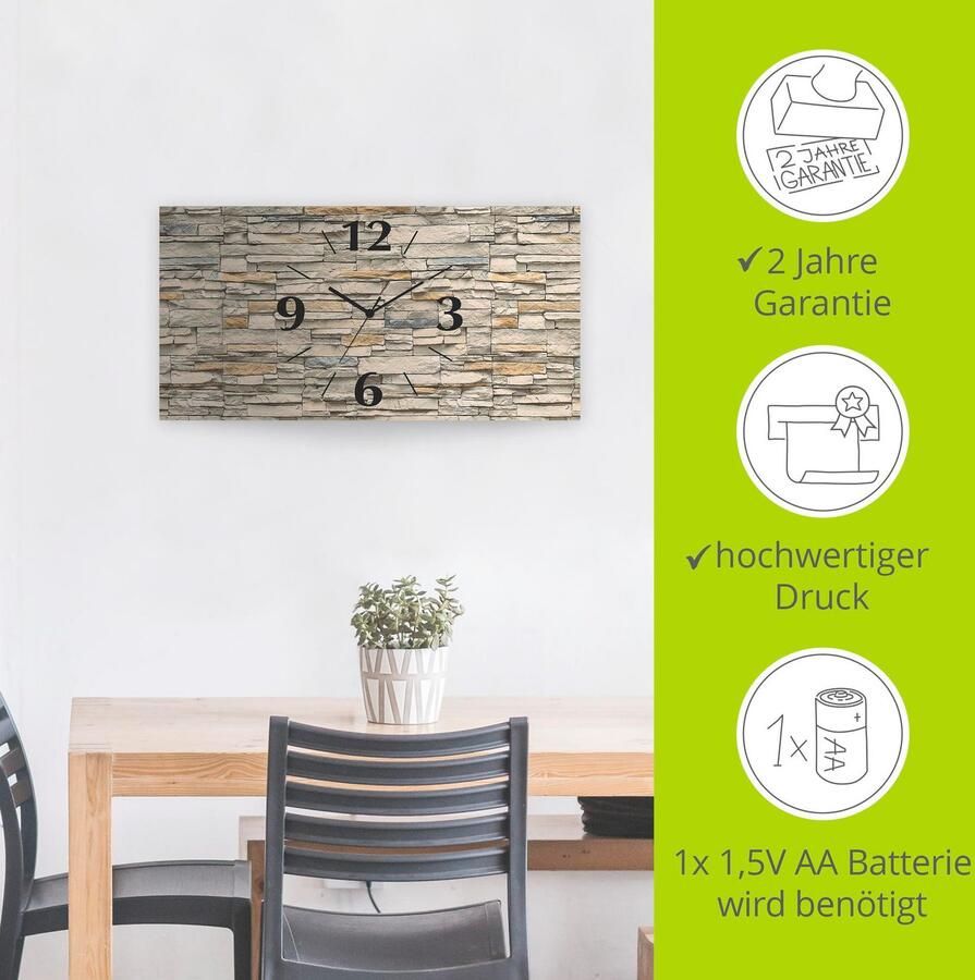 Artland Wandklok Bruine oude tegelmuur 3d-look geschulpt met kwarts- of radiografisch uurwerk verschillende maten - Foto 4