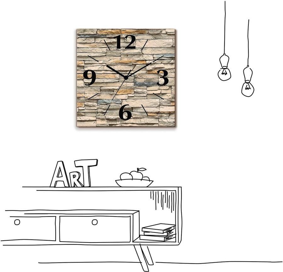 Artland Wandklok Bruine oude tegelmuur optioneel verkrijgbaar met kwarts- of radiografisch uurwerk geruisloos zonder tikkend geluid - Foto 6