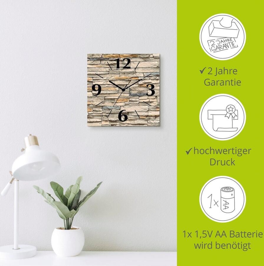 Artland Wandklok Bruine oude tegelmuur optioneel verkrijgbaar met kwarts- of radiografisch uurwerk geruisloos zonder tikkend geluid - Foto 4
