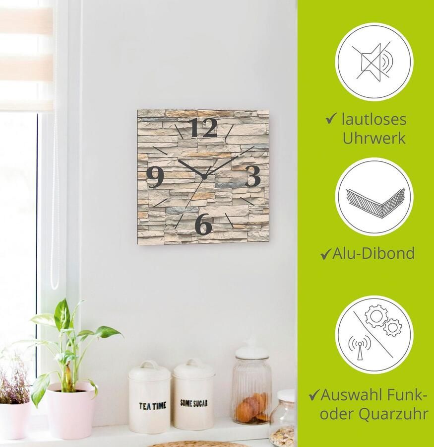 Artland Wandklok Bruine oude tegelmuur optioneel verkrijgbaar met kwarts- of radiografisch uurwerk geruisloos zonder tikkend geluid - Foto 5