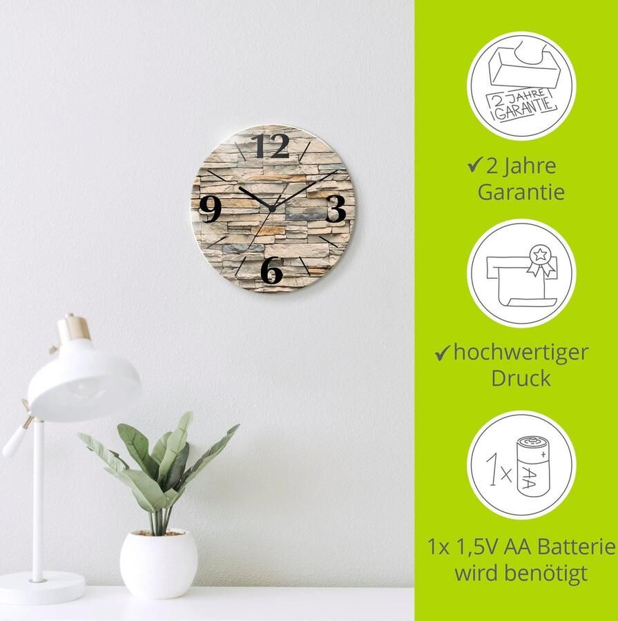 Artland Wandklok Bruine oude tegelmuur optioneel verkrijgbaar met kwarts- of radiografisch uurwerk geruisloos zonder tikkend geluid - Foto 3