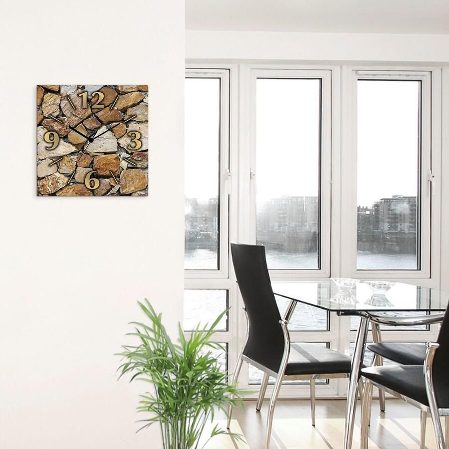 Artland Wandklok Bruine stenen muur - Foto 2