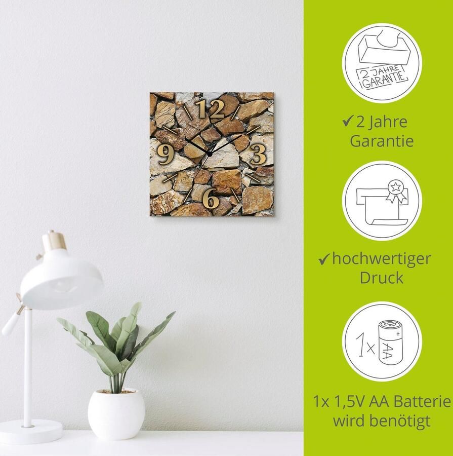 Artland Wandklok Bruine stenen muur optioneel verkrijgbaar met kwarts- of radiografisch uurwerk geruisloos zonder tikkend geluid - Foto 4