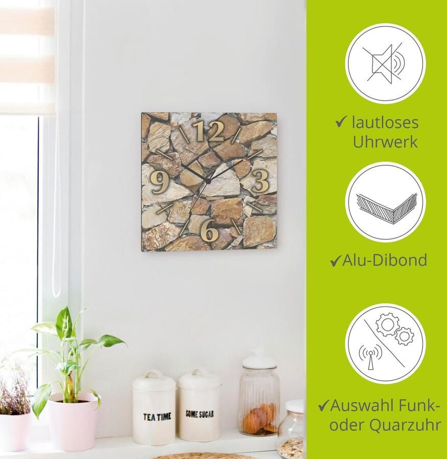 Artland Wandklok Bruine stenen muur optioneel verkrijgbaar met kwarts- of radiografisch uurwerk geruisloos zonder tikkend geluid - Foto 5