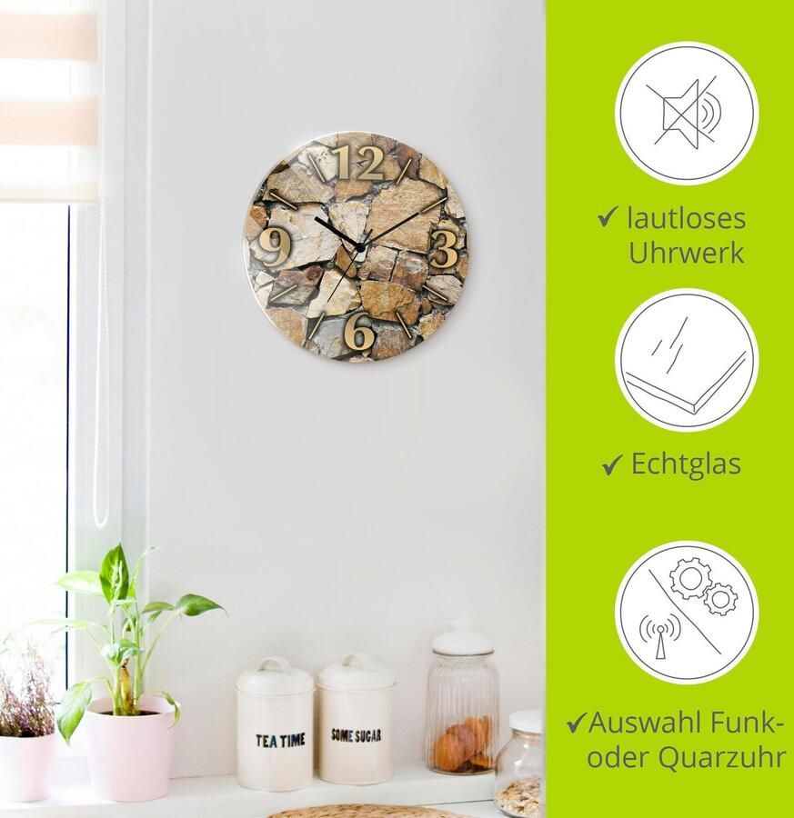 Artland Wandklok Bruine stenen muur optioneel verkrijgbaar met kwarts- of radiografisch uurwerk geruisloos zonder tikkend geluid - Foto 4