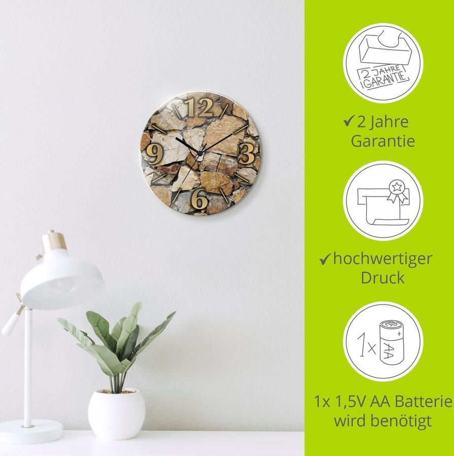 Artland Wandklok Bruine stenen muur optioneel verkrijgbaar met kwarts- of radiografisch uurwerk geruisloos zonder tikkend geluid - Foto 3