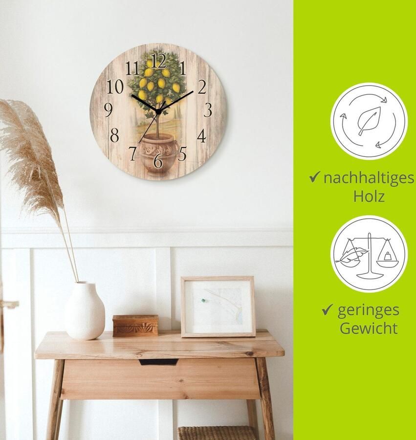 Artland Wandklok Citroenboompje met hout-look optioneel verkrijgbaar met kwarts- of radiografisch uurwerk geruisloos zonder tikkend geluid - Foto 4