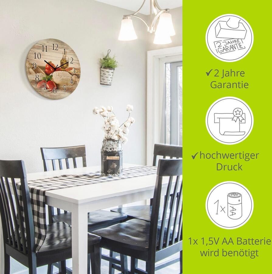 Artland Wandklok Deeg voor pizza optioneel verkrijgbaar met kwarts- of radiografisch uurwerk geruisloos zonder tikkend geluid - Foto 2