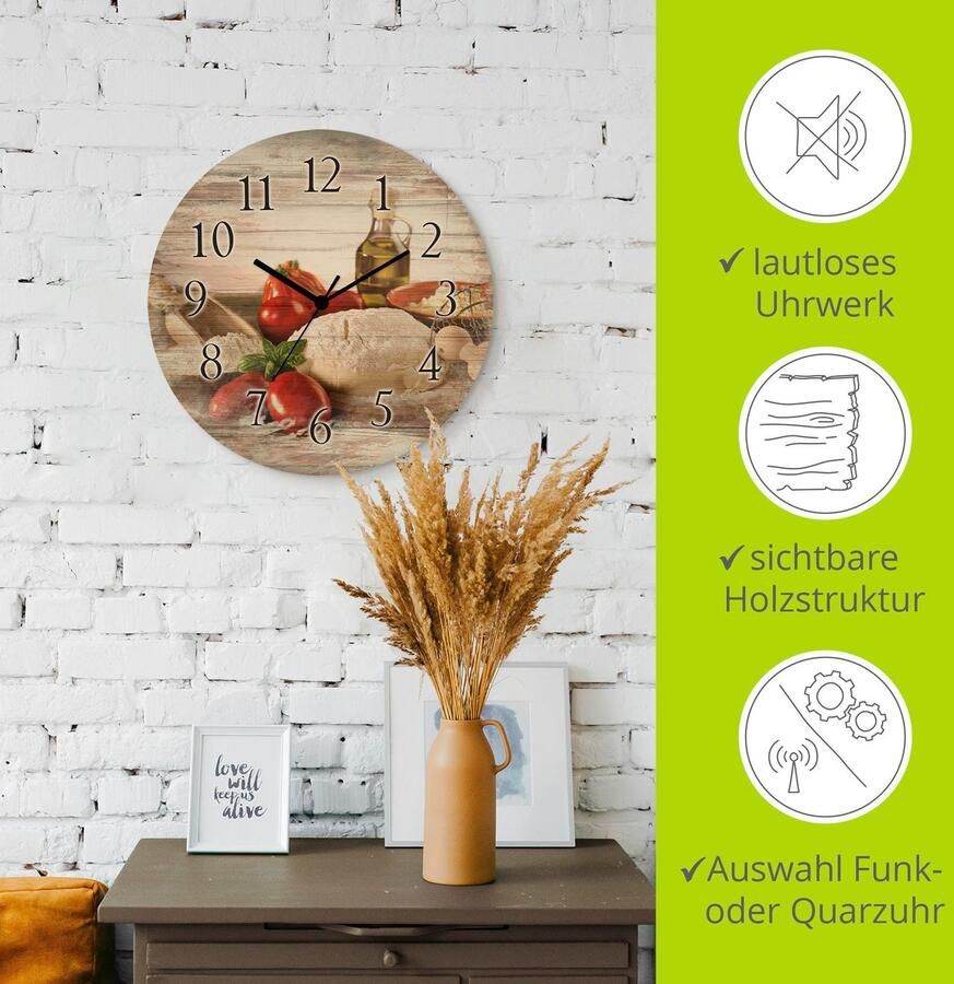 Artland Wandklok Deeg voor pizza optioneel verkrijgbaar met kwarts- of radiografisch uurwerk geruisloos zonder tikkend geluid - Foto 3