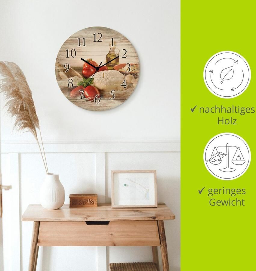 Artland Wandklok Deeg voor pizza optioneel verkrijgbaar met kwarts- of radiografisch uurwerk geruisloos zonder tikkend geluid - Foto 4