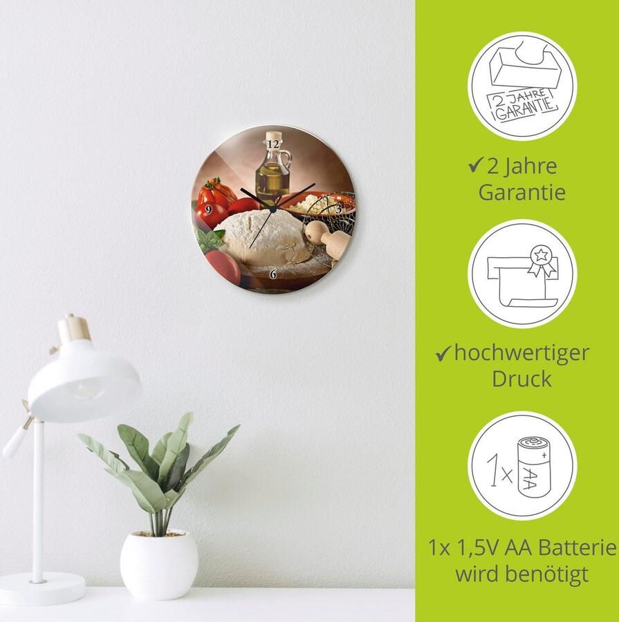 Artland Wandklok Deeg voor pizza optioneel verkrijgbaar met kwarts- of radiografisch uurwerk geruisloos zonder tikkend geluid - Foto 5
