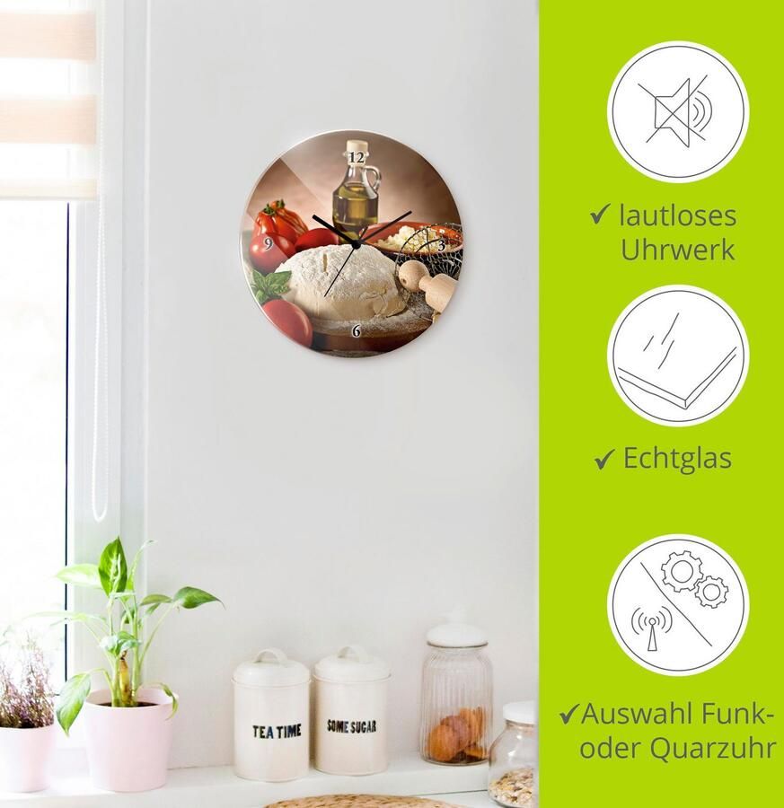 Artland Wandklok Deeg voor pizza optioneel verkrijgbaar met kwarts- of radiografisch uurwerk geruisloos zonder tikkend geluid - Foto 6