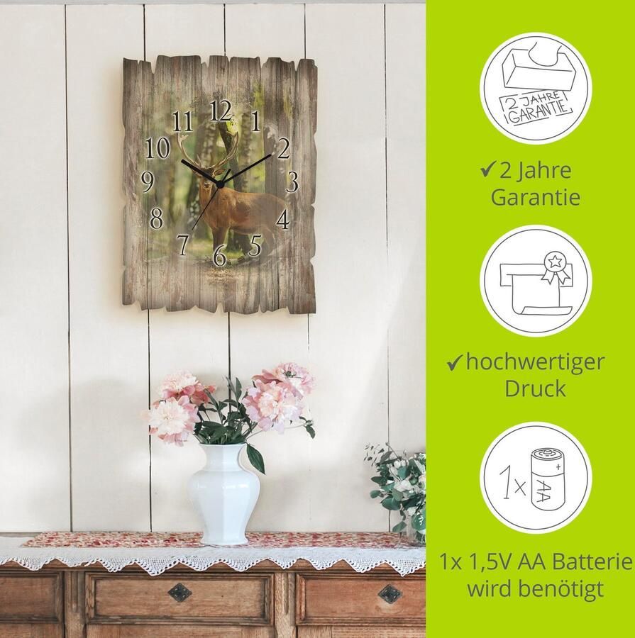 Artland Wandklok Edelhert 4 bos optioneel verkrijgbaar met kwarts- of radiografisch uurwerk geruisloos zonder tikkend geluid - Foto 5